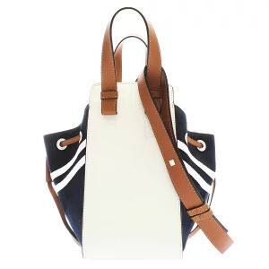 LOEWE Hammock Shoulder Bag Ivory White Navy Blue Brown Calf Leather Canvas